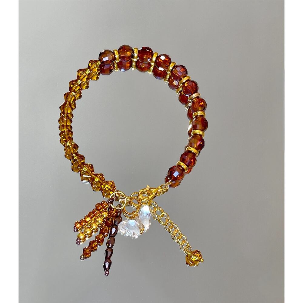 Gold Swarovski Beaded Charm Bracelet